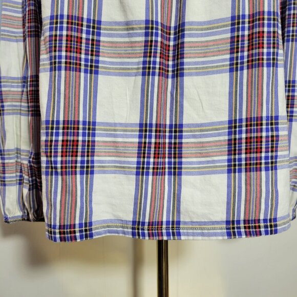 Every Moment XXL White Red Blue Button Up Longsleeve Lightweight Plaid Blouse - Picture 5 of 9
